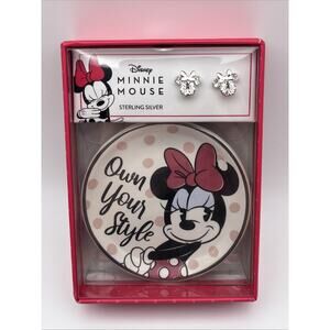 Disney Minnie Mouse Crystal Stud Earrings in Sterling Silver & Trinket Tray Dish